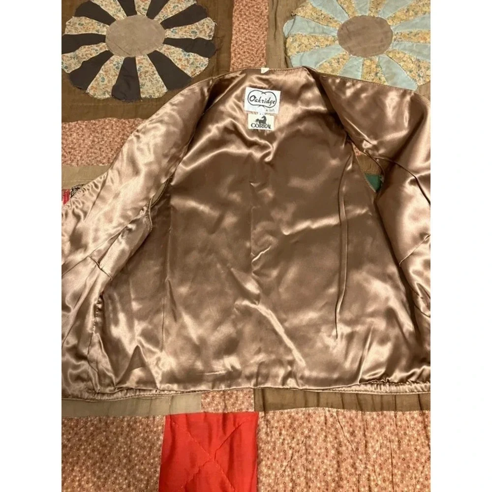 Scully Mens Tan Brown Leather Western Cowboy Vest Size 44 Button Front Yoke